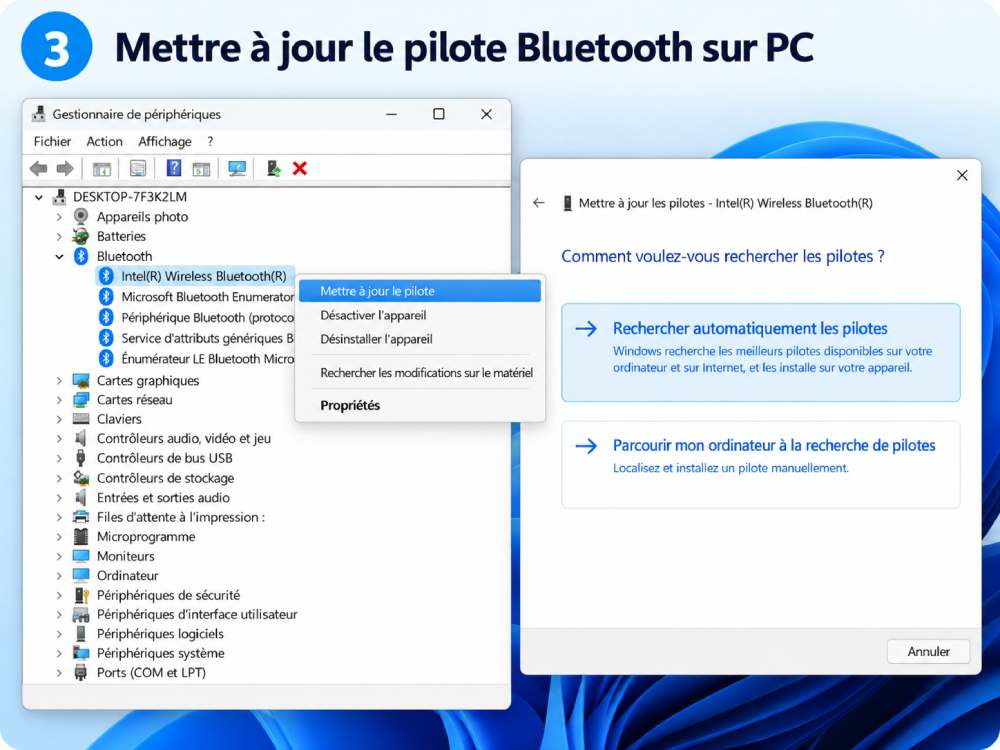 Mettre à jour le pilote Bluetooth sur PC Option pour mettre à jour le pilote Bluetooth dans Windows